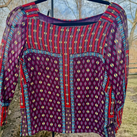 Boho Sheer Silk Nanette Lepore Blouse - Picture 2 of 4